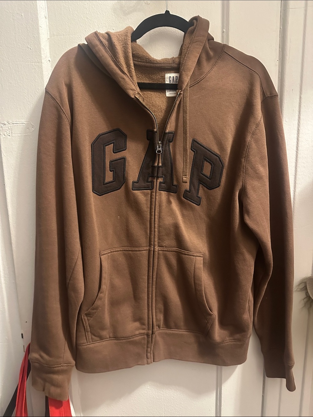 GAP Chest-Logo Full Zip Hoodie in Brown